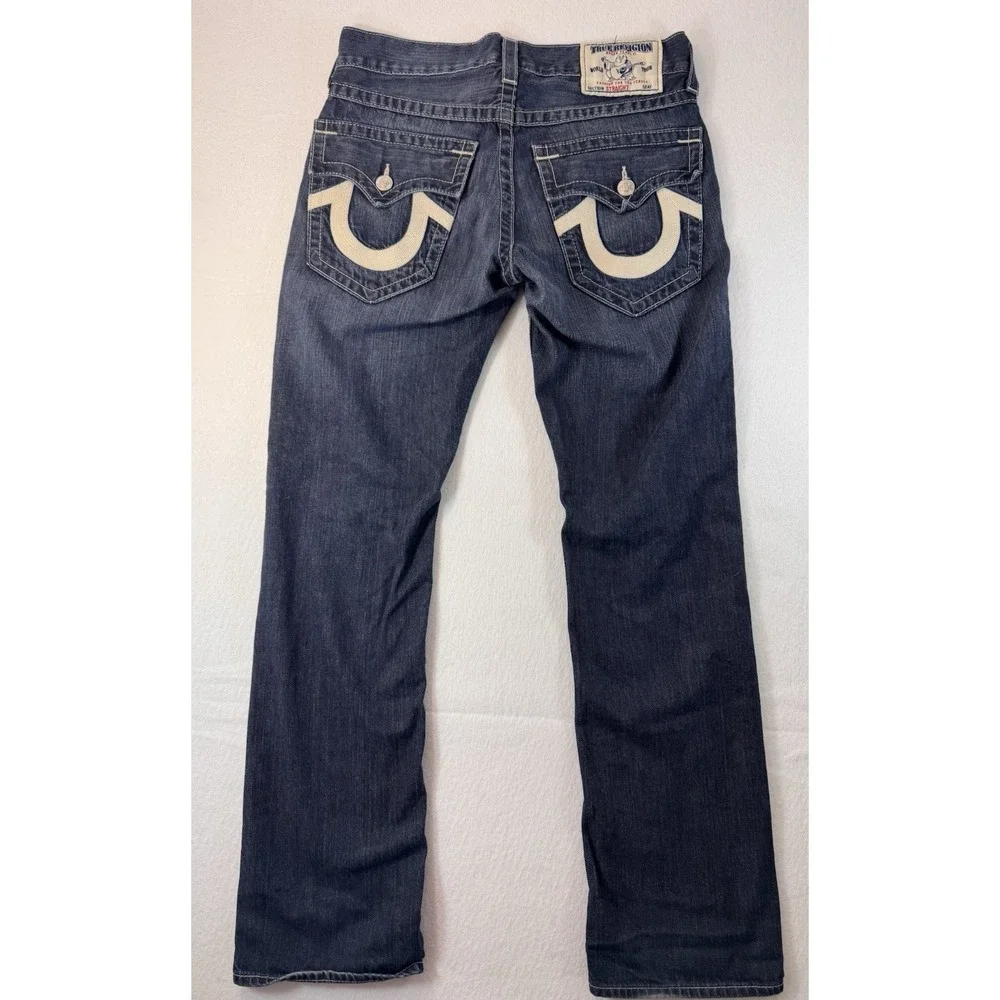 True Religion Mens Straight Leg Jeans Sz 30 (Fits 34x31) Made In USA Vintage EUC